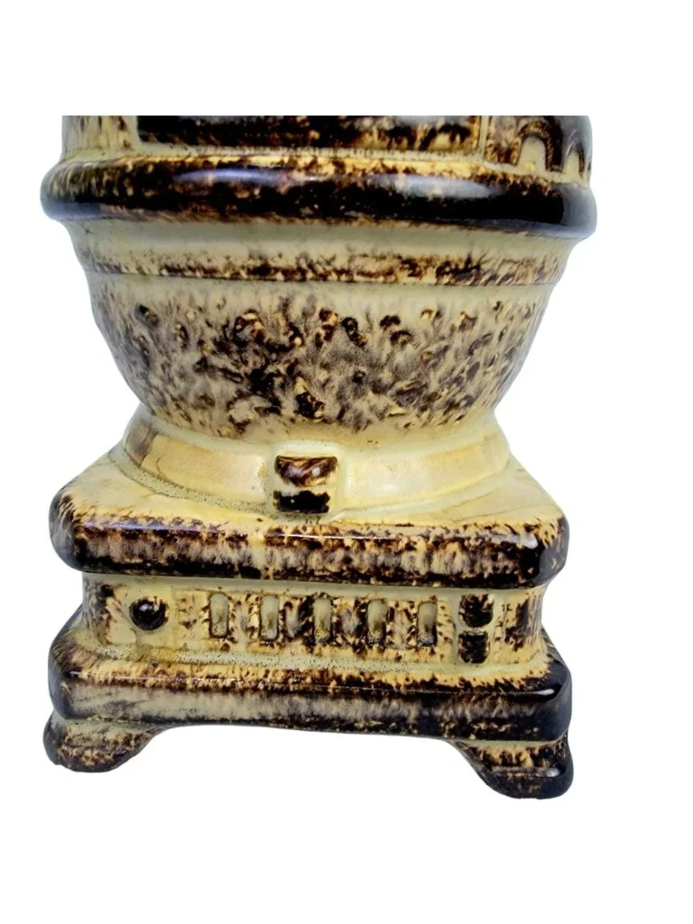 Vintage 80s Caffco Pot Belly Stove Ceramic Vase Bookshelf Brown Tan Rustic Retro - Picture 9 of 11